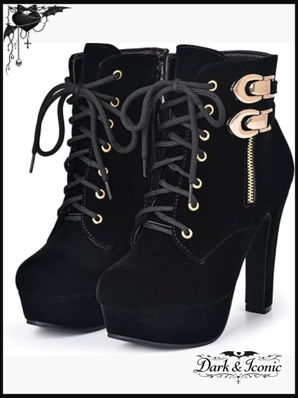 Suede Platform Ankle Boots with Chunky Heel, Lace-Up Closure - Picture 1 of 7
